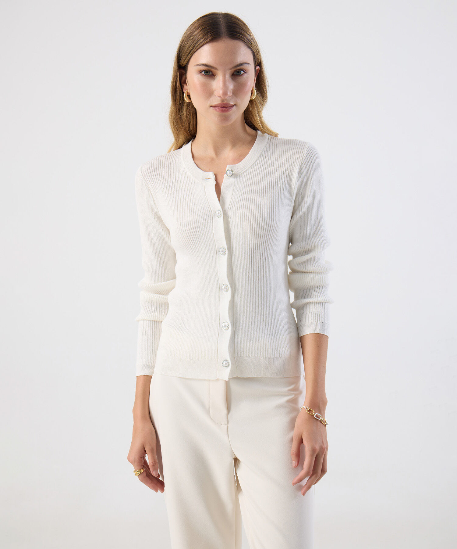 C&aacute;rdigan Mujer Tejido Acanalado Botones Joya