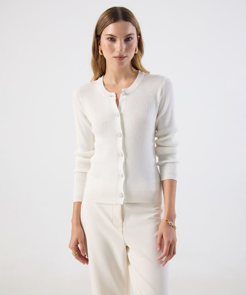 C&aacute;rdigan Mujer Tejido Acanalado Botones Joya