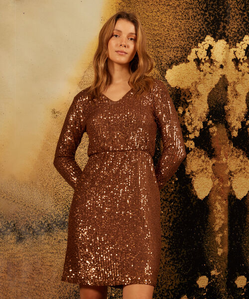 Vestido Manga Larga Escote V En Lentejuelas image number null