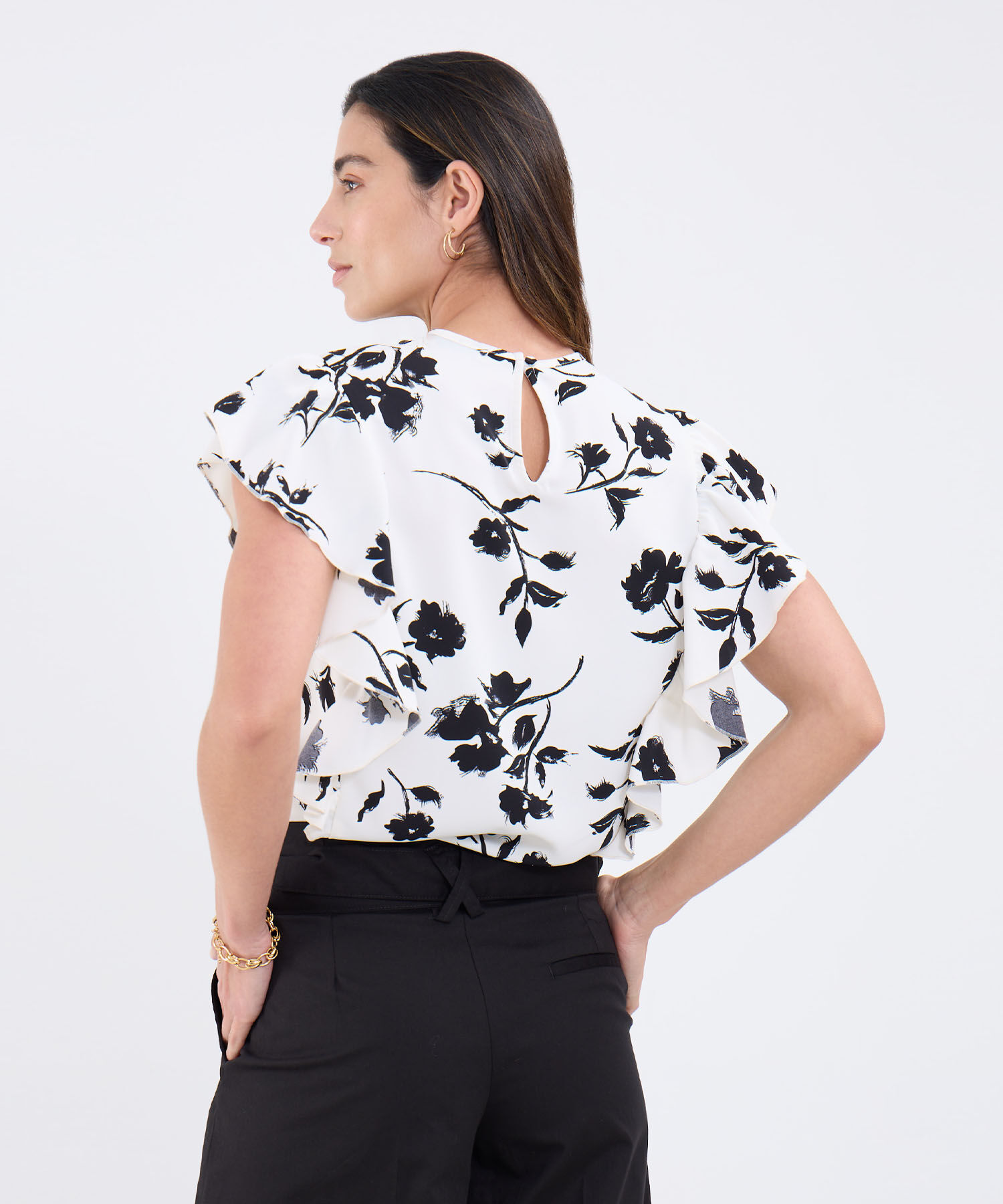 Blusa Estampada Y Manga Con Boleros