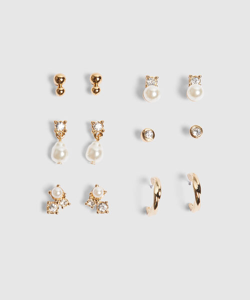 Set x 6 Aretes Dorados con perlas image number null