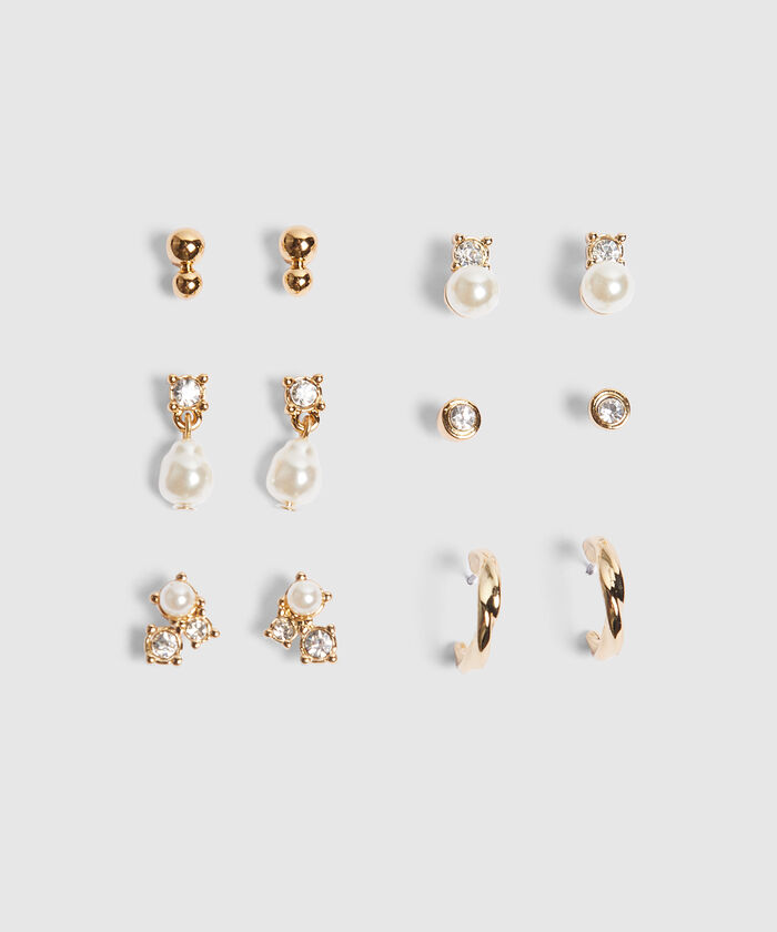Set x 6 Aretes Dorados con perlas