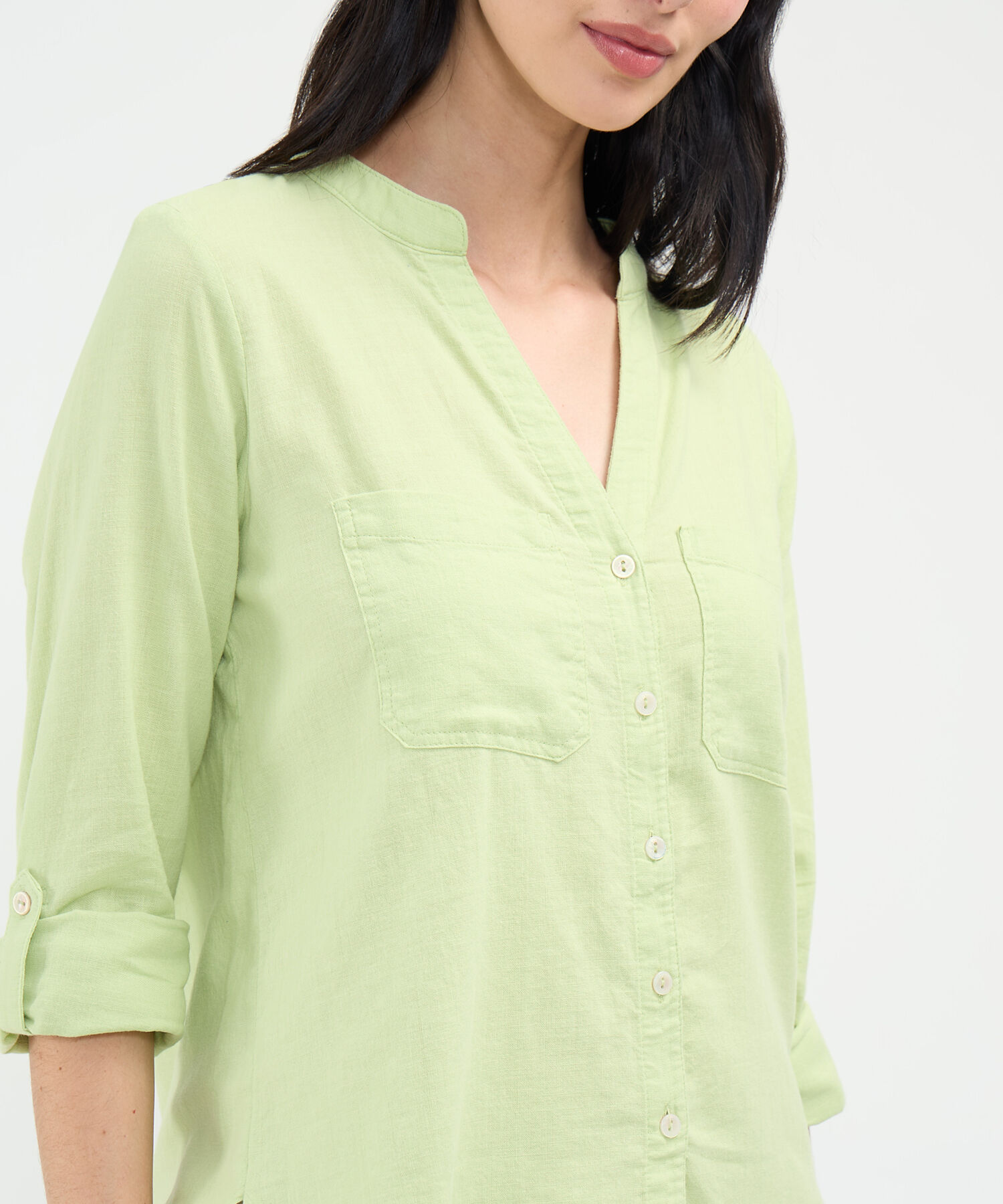 Blusa Cuello Mao en Efecto Lino