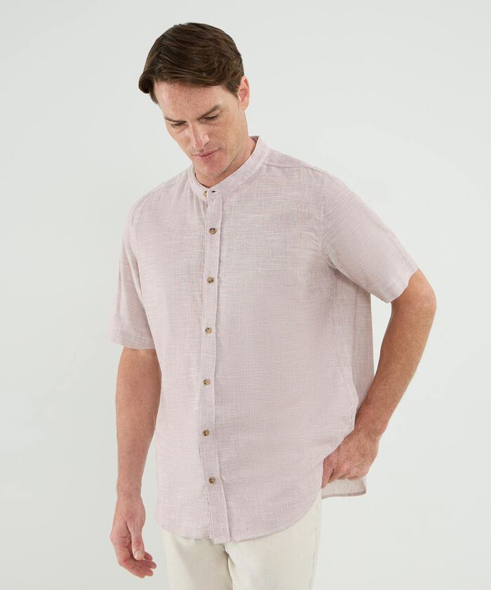 Camisa Manga Corta Cuello Neru Lino Para Hombre