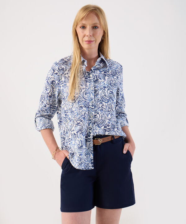 Camisa Estampado Paisley Azul y Blanco image number null