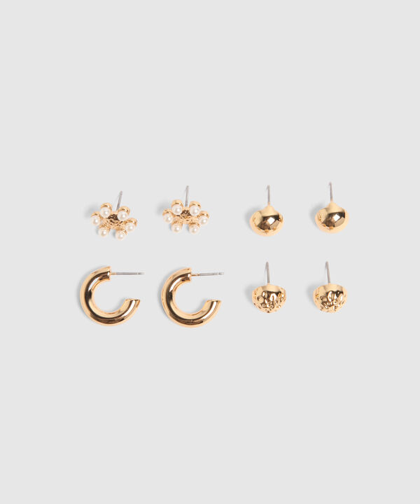 Set X4 Aretes Dorados Con Perlas Y Argollas  image number null