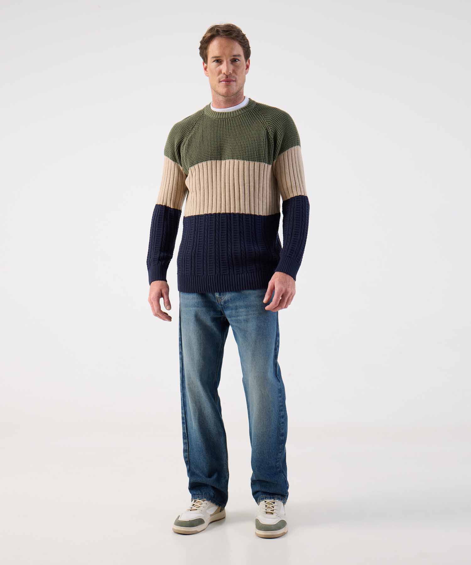 Buzo de Punto Grueso para Hombre con Dise&ntilde;o de Bloques