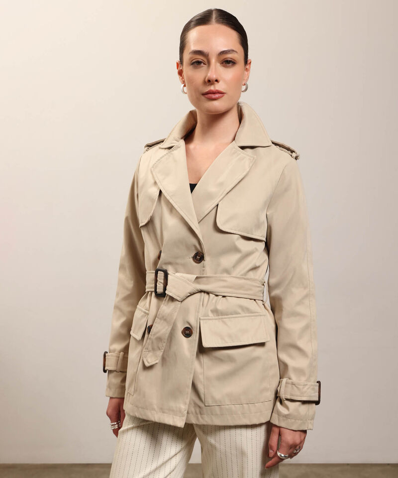 Chaqueta Trench Unicolor Con Cinturon 