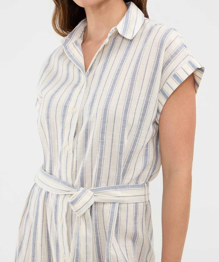 Vestido a Rayas en Efecto Lino