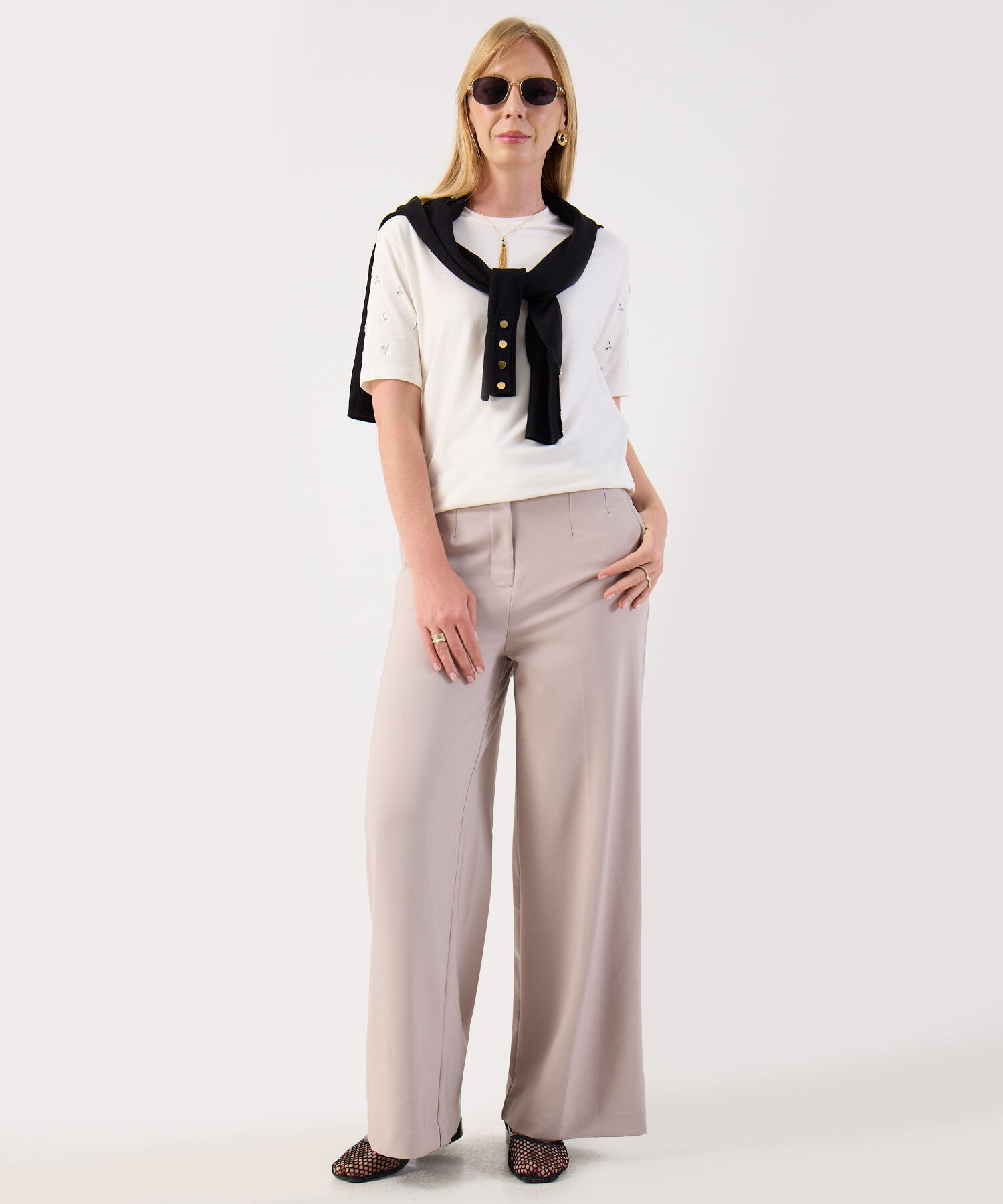 Camiseta Para Mujer Manga Corta Con Apliques De Brillo