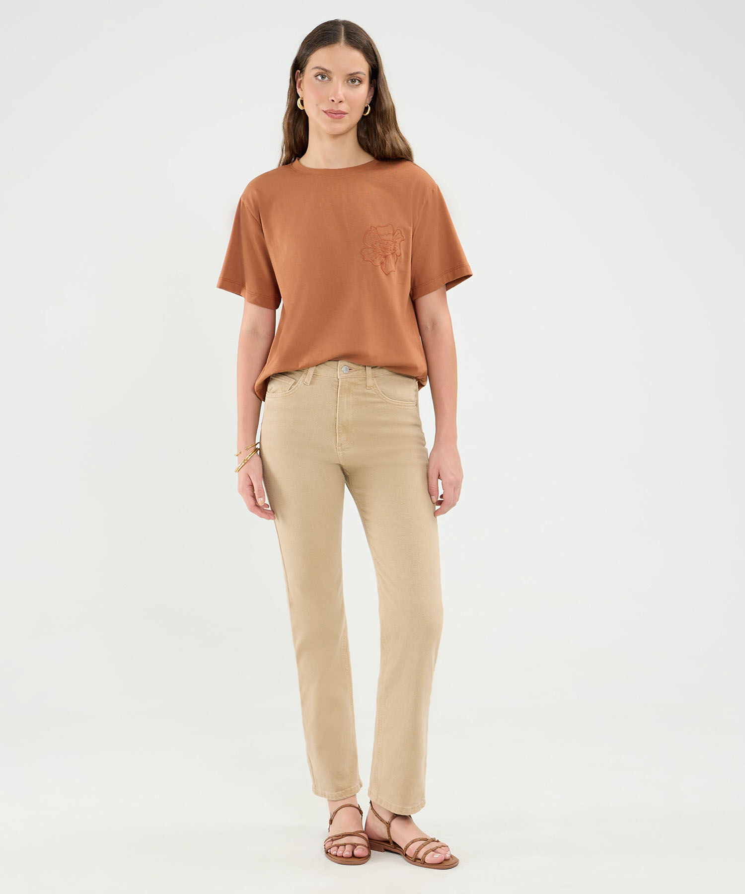 Camiseta Manga Corta Con Bordado Para Mujer