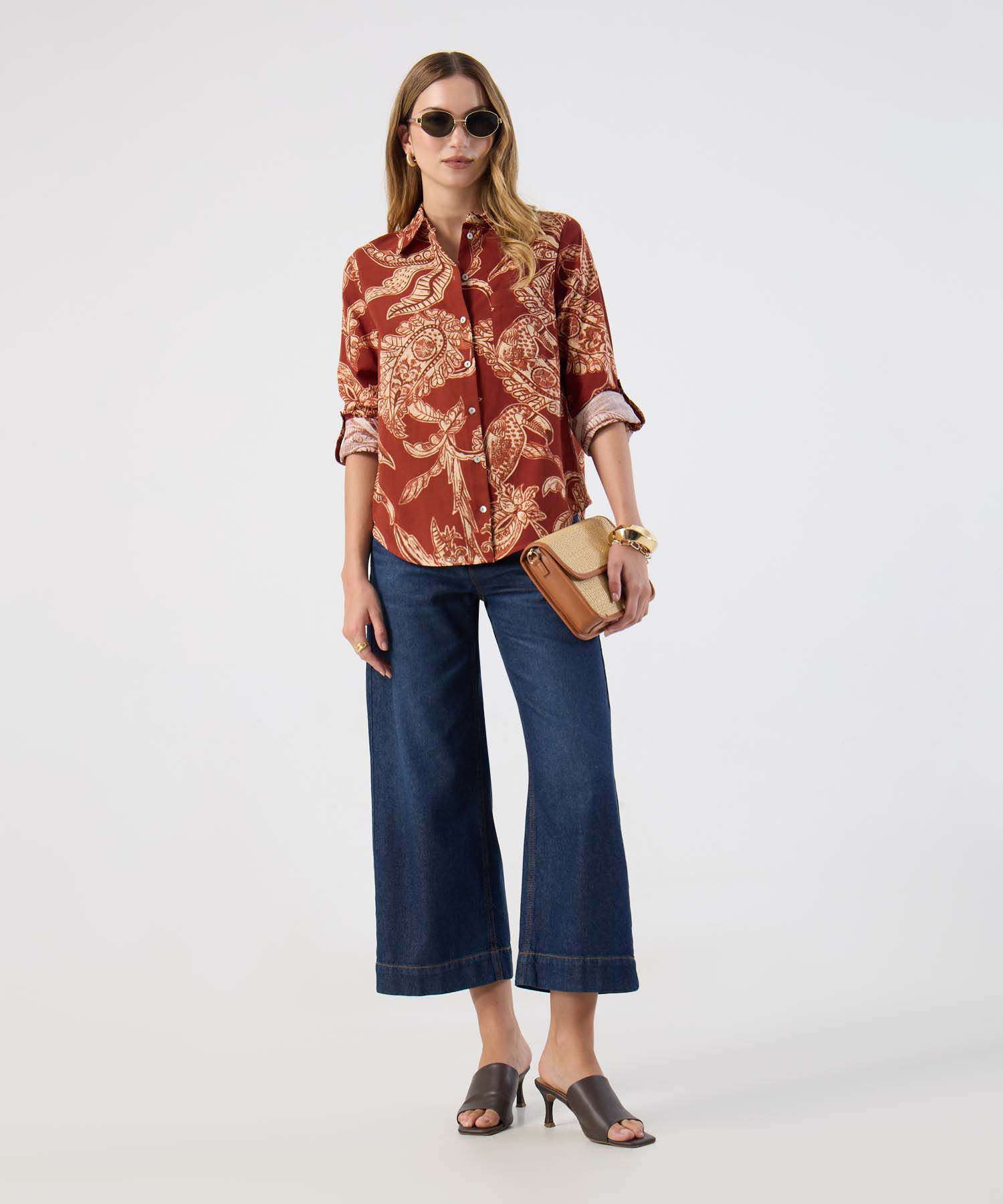 Camisa Ajuste Regular Mangas Recogidas Mujer