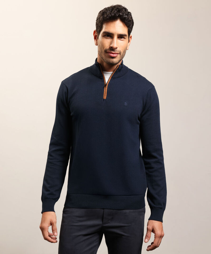 Buzo de Tejido Liso con Cuello Alto y Cremallera Para Hombre