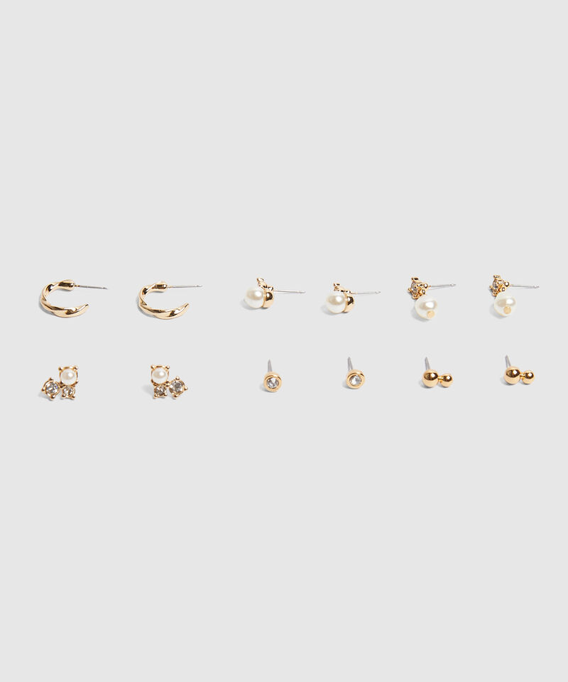 Set x 6 Aretes Dorados con perlas