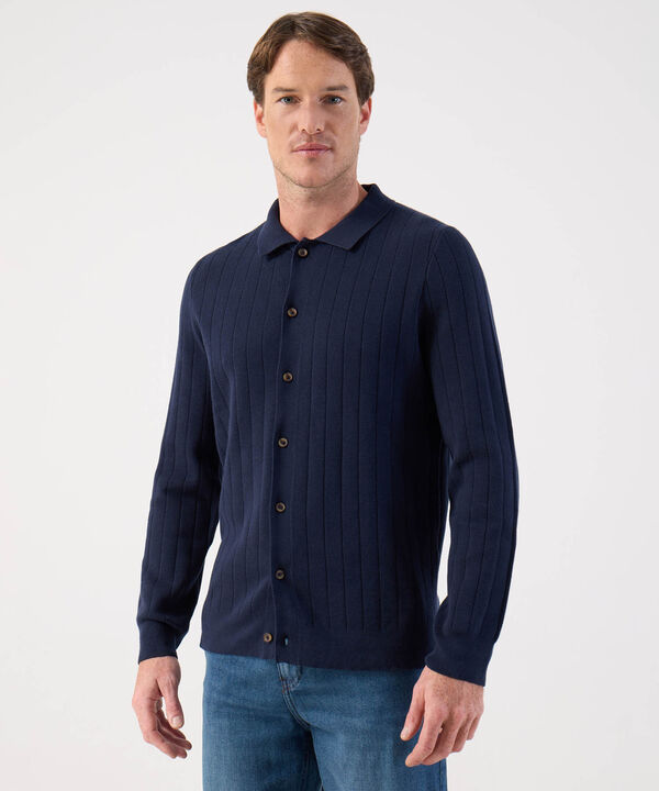 C&aacute;rdigan de Punto Acanalado con Cuello Polo Para Hombre image number null