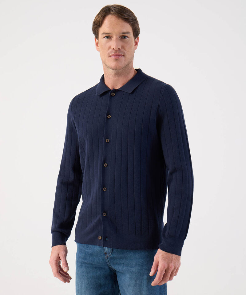 C&aacute;rdigan de Punto Acanalado con Cuello Polo Para Hombre