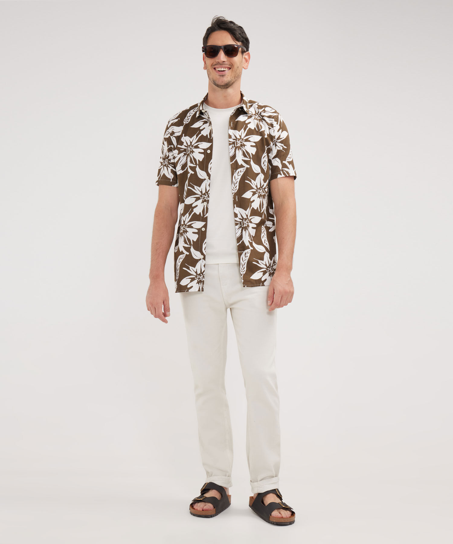 Camisa Manga Corta Estampada Base Lino