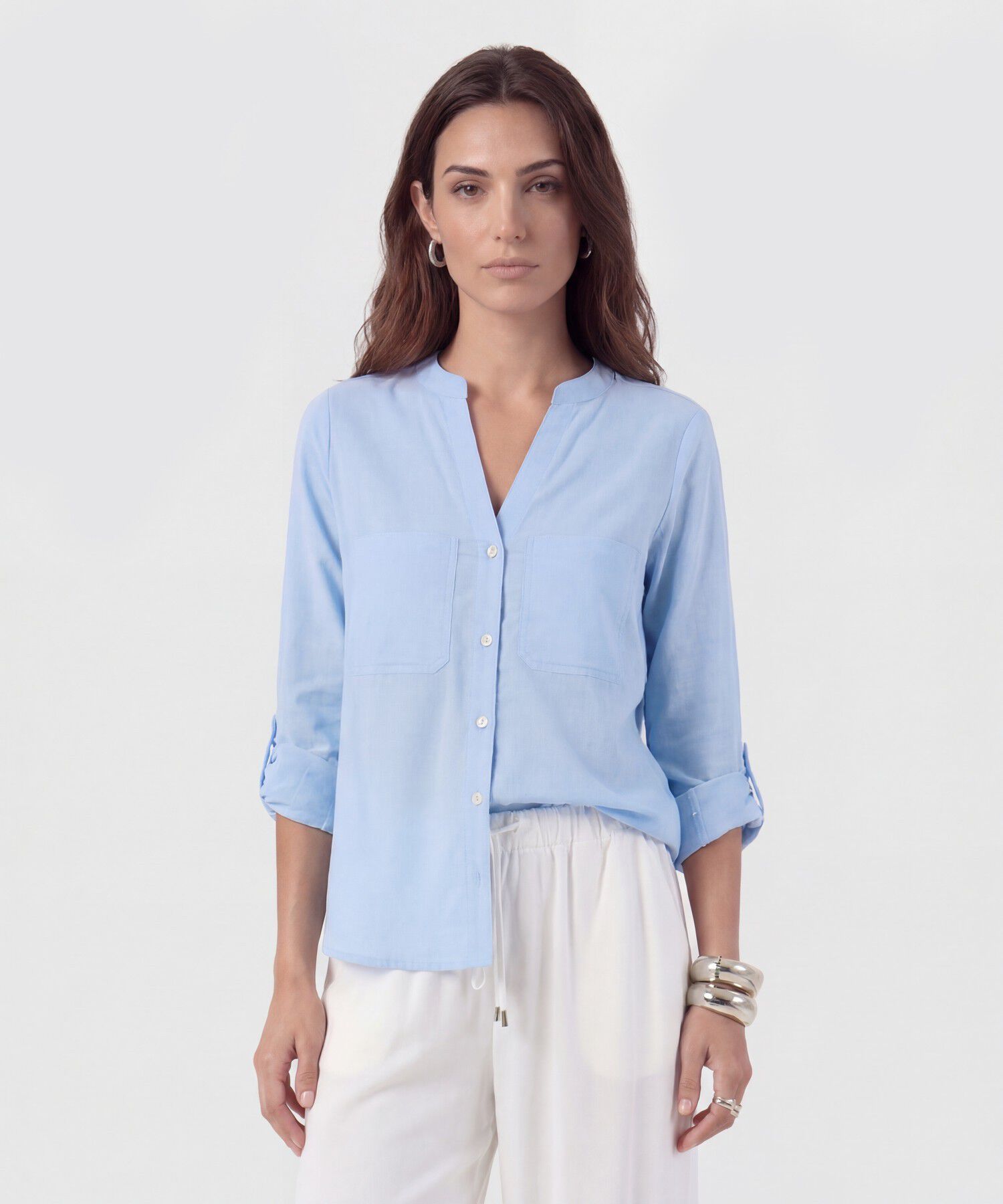 Blusa Unicolor De Manga Graduable Para Mujer