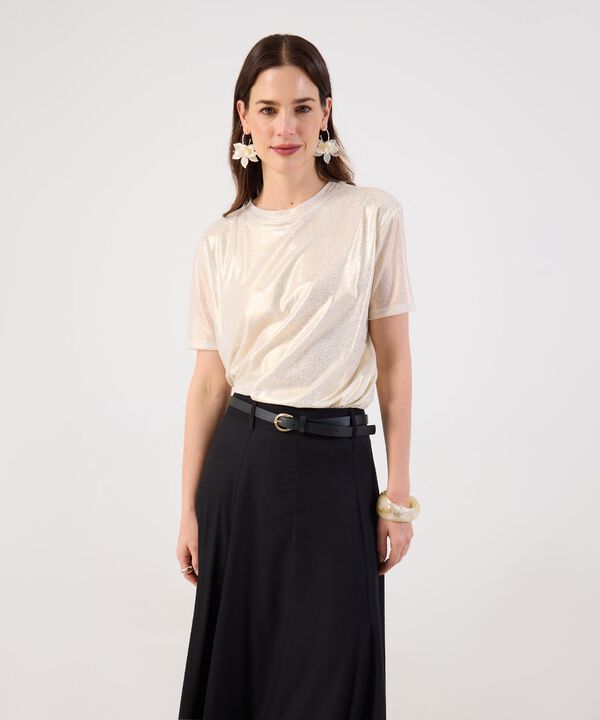 Camiseta Manga Corta Metalizada Mujer image number null