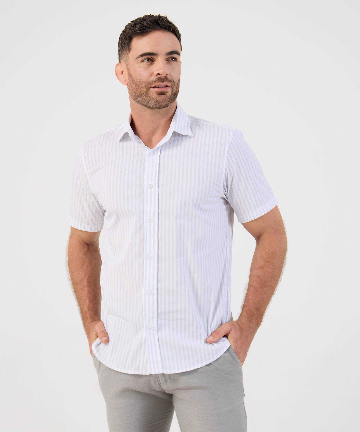 Camisa Casual De Manga Corta A Rayas Para Hombre