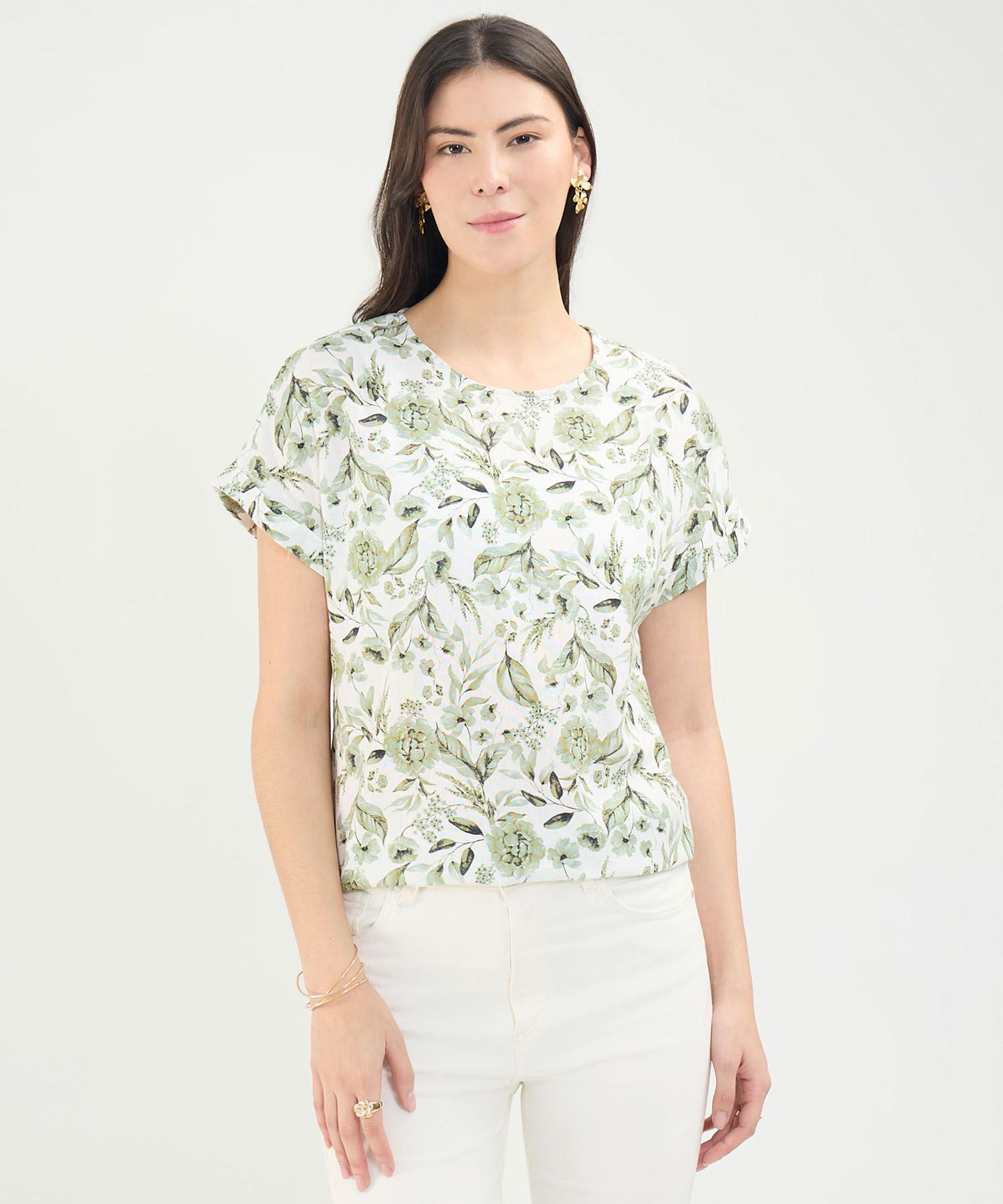 Blusa Estampada en Efecto Lino