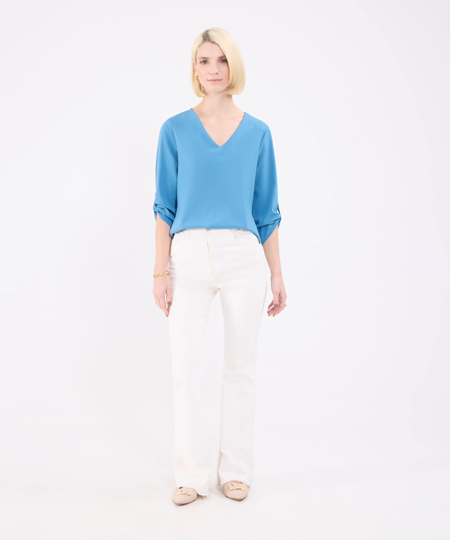 Blusa Escotada Manga ¾