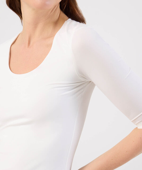 Amiseta De Cuello Amplio Y Manga 3/4 Para Mujer