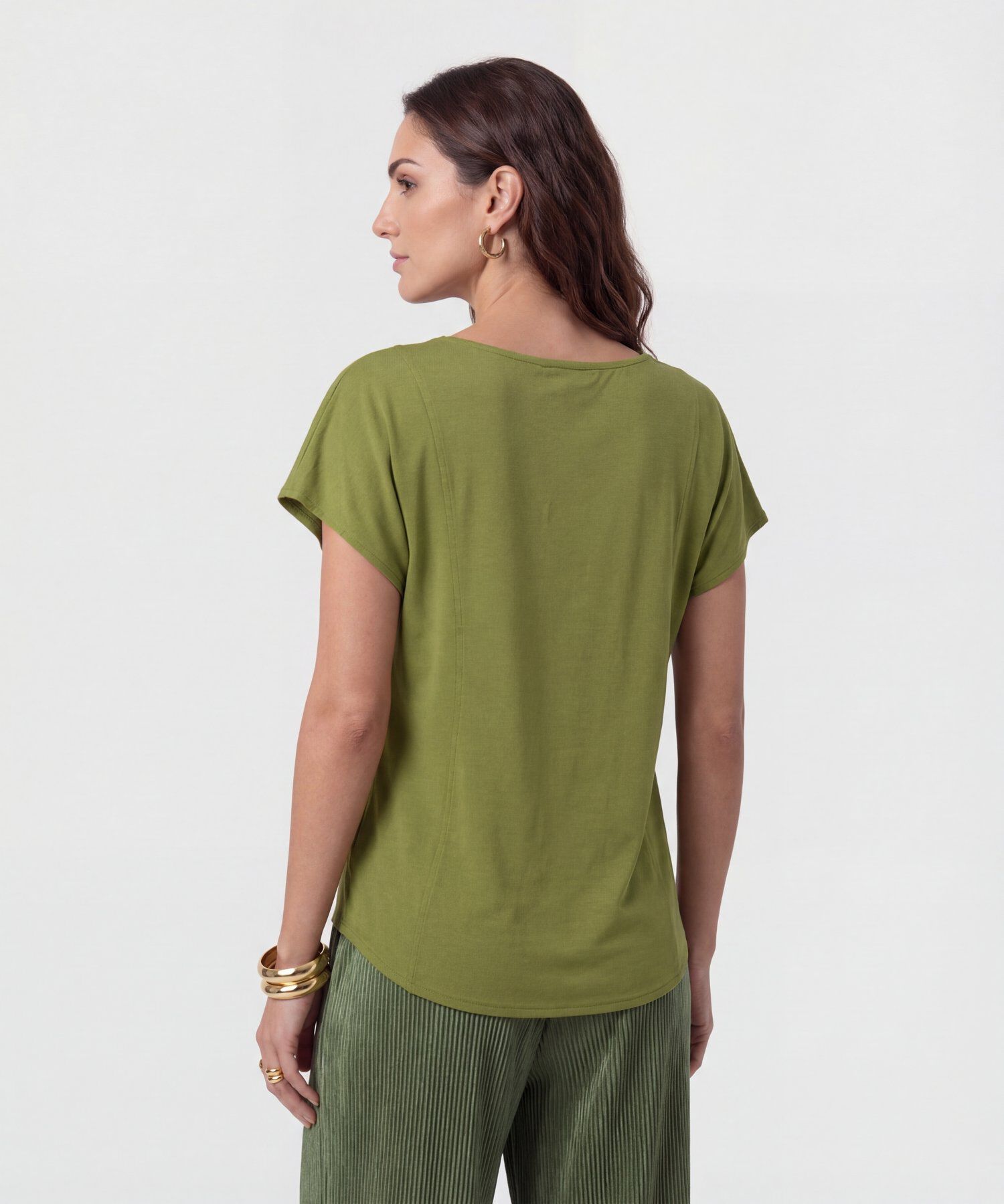 Camiseta Cuello En V Con Costuras Para Mujer