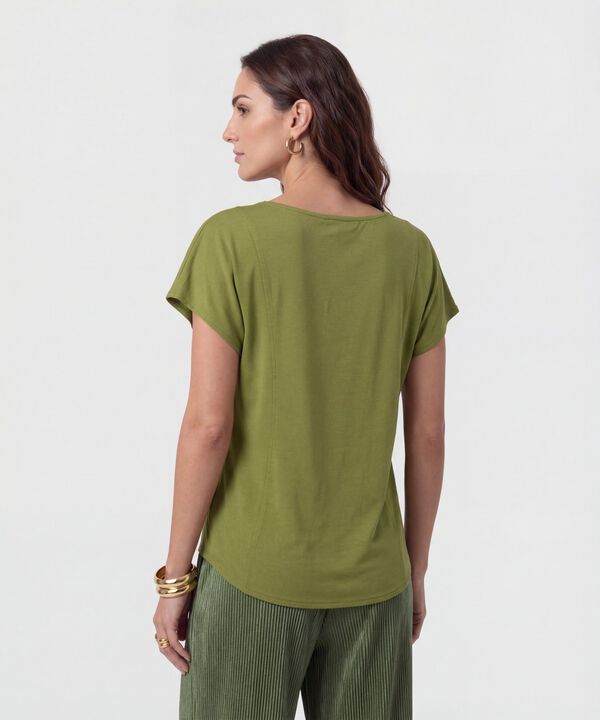 Camiseta Cuello En V Con Costuras Para Mujer
