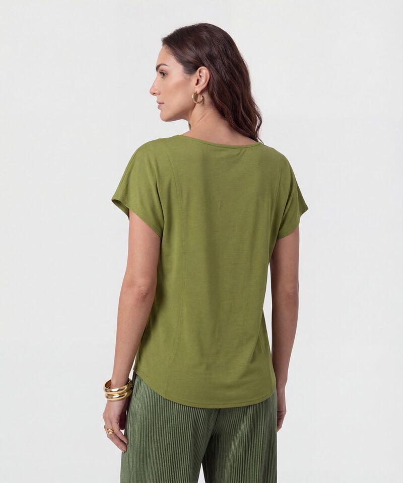 Camiseta Cuello En V Con Costuras Para Mujer