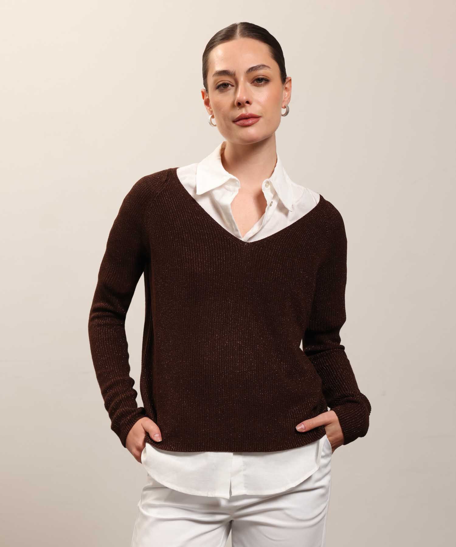 Saco Fino Tejido Cuello V Elegante Para Mujer