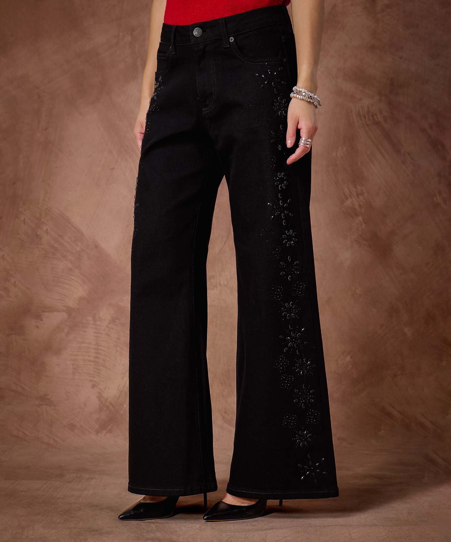 Jean Wide Leg Con Pedreria 