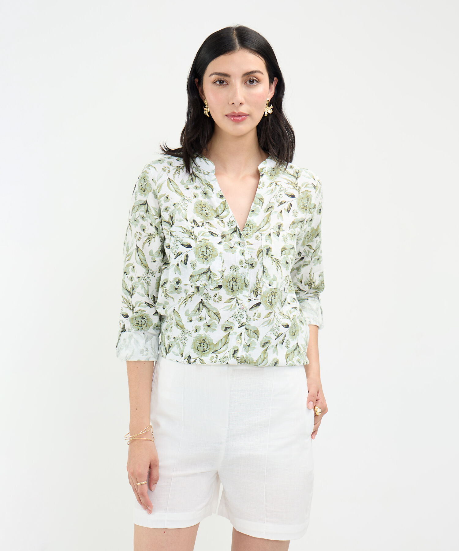 Blusa Estampada en Efecto Lino