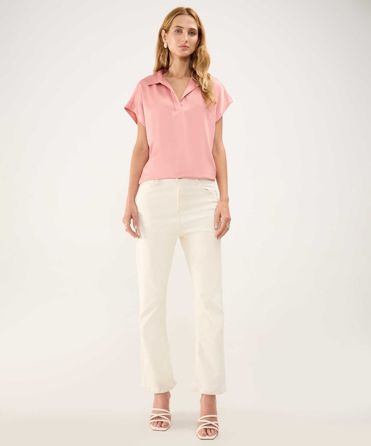 Blusa Satinada Escote en V