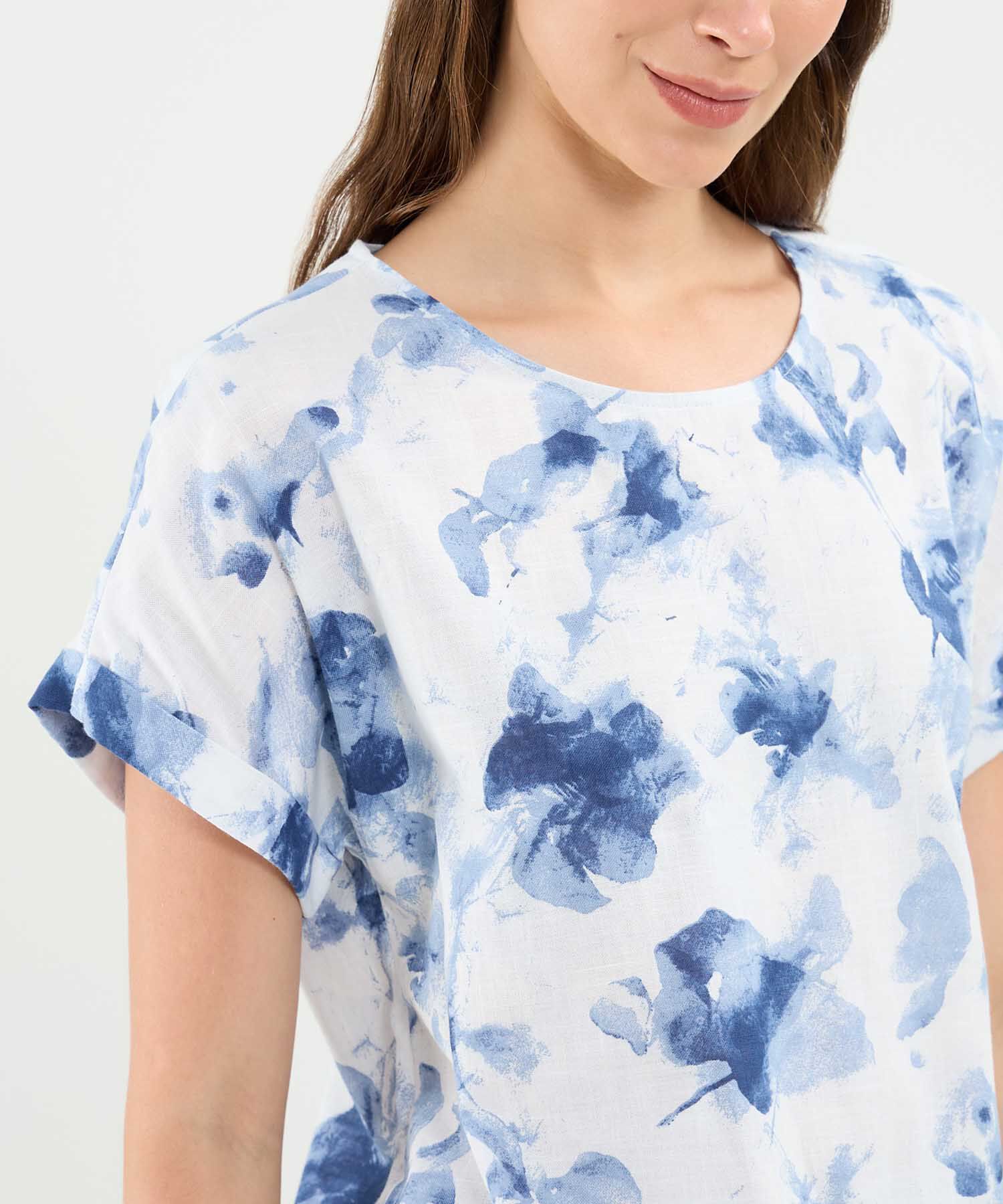 Blusa Manga Corta En Lino Para Mujer