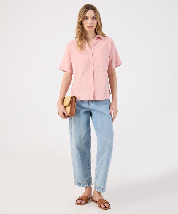 Camisa Rosa Casual Manga Corta Bolsillos