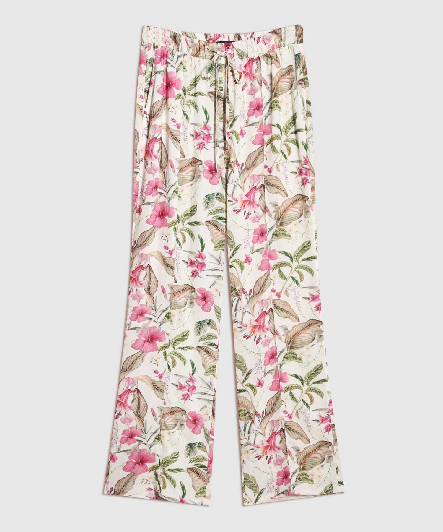 Pantalón Estampada en Efecto Lino