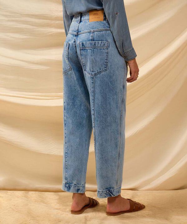 Jeans Recto Con Costura Lateral Para Mujer