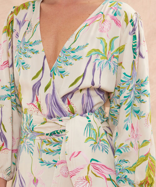 Vestido Estampado, Envolvente Con Manga 3/4 Y Cinturon image number null