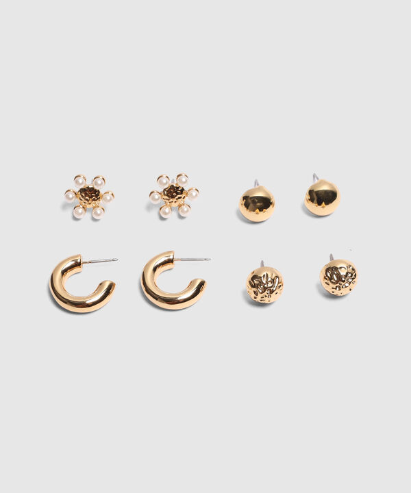 Set X4 Aretes Dorados Con Perlas Y Argollas 