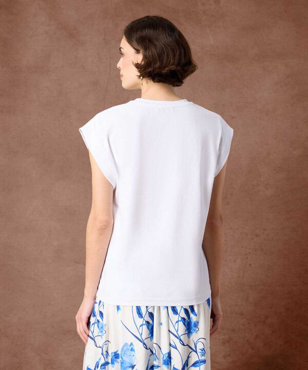 Camiseta Para Mujer Estampado Relieve Hombro Ca&iacute;do