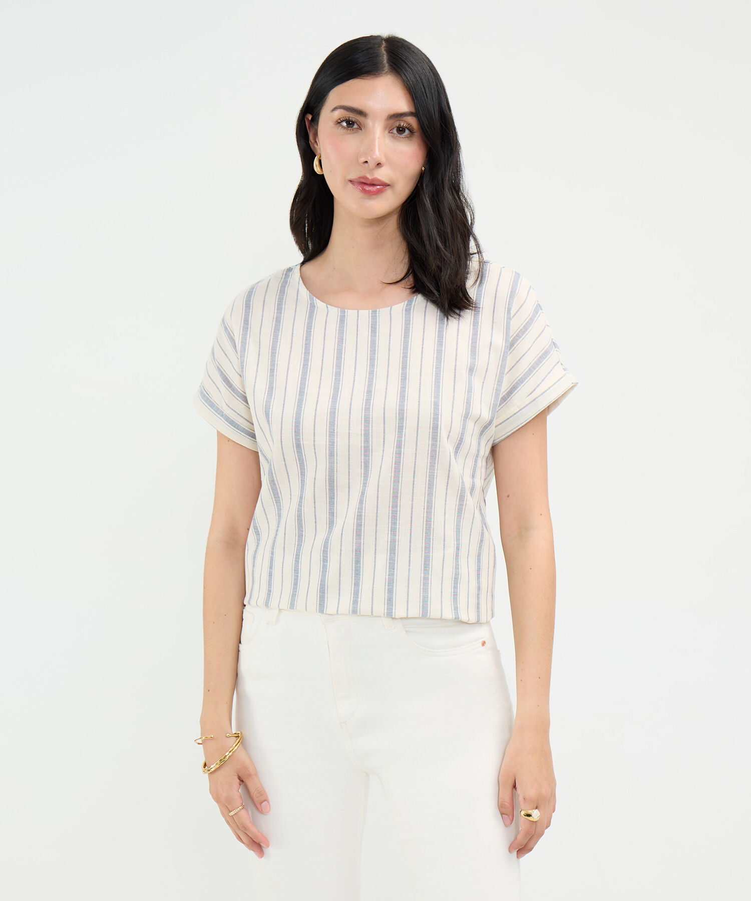 Blusa a Rayas en Efecto Lino