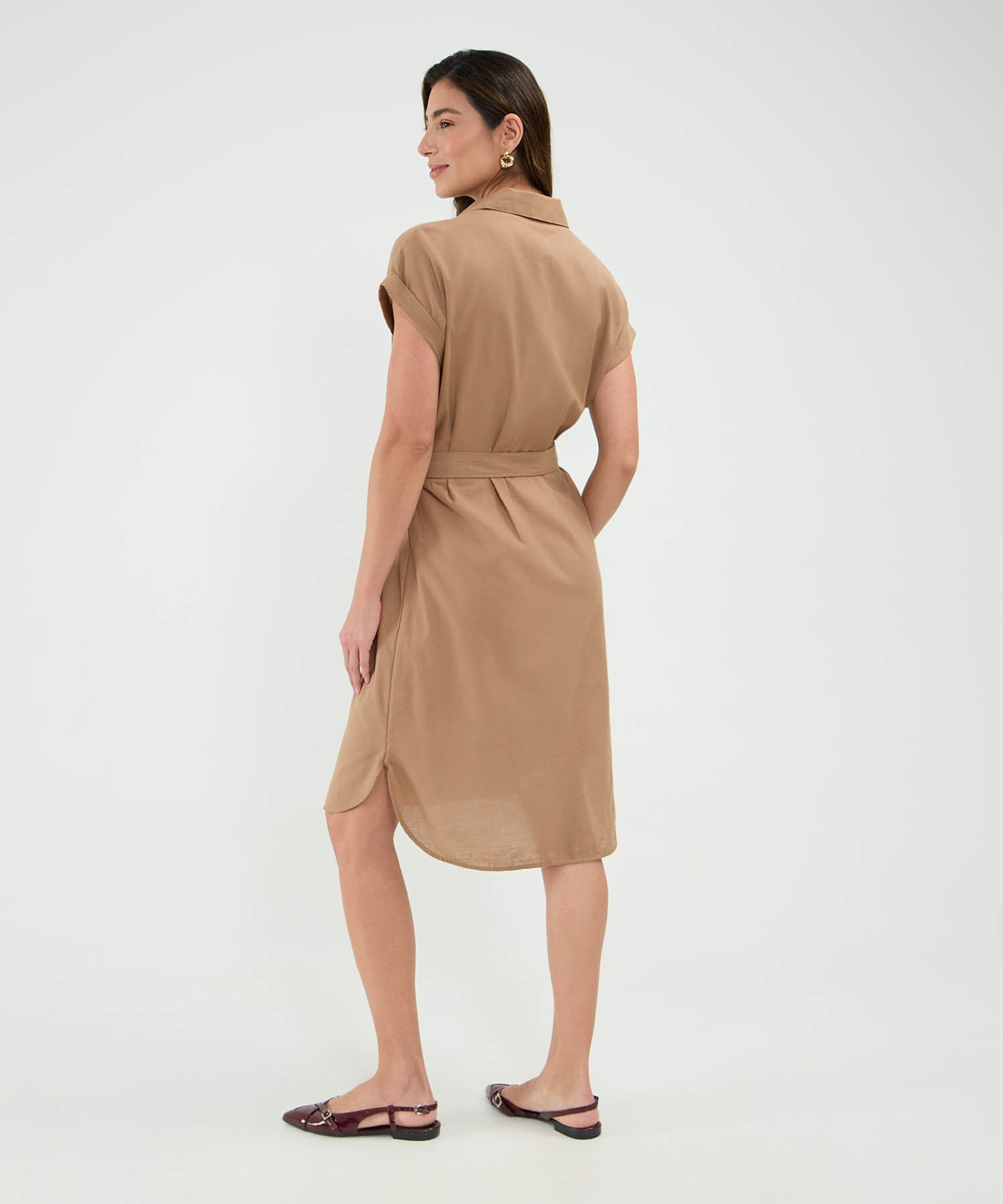 Vestido Camisero en Efecto Lino