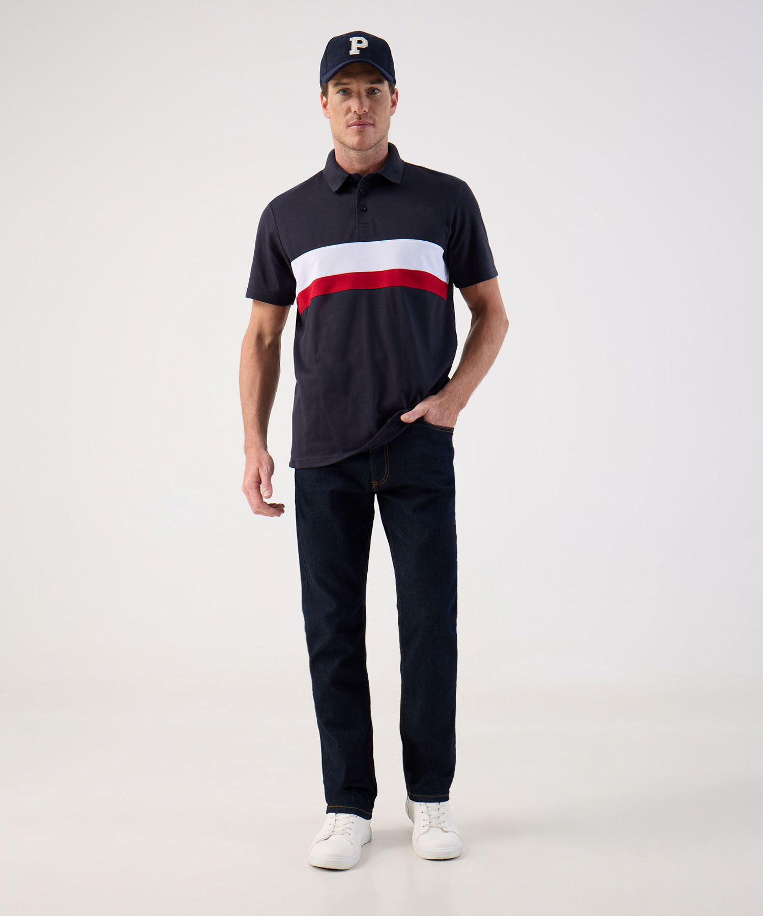 Polo Deportivo de Algod&oacute;n con Banda Horizontal Para Hombre