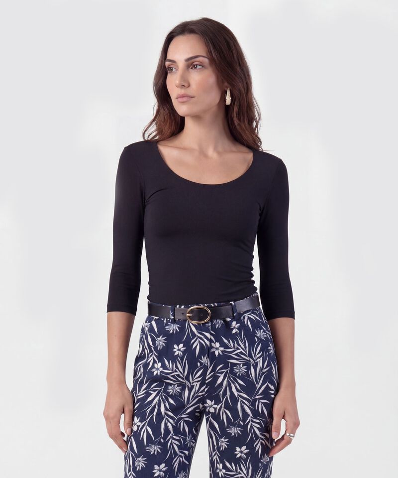 Camiseta B&aacute;sica Manga 3/4 Para Mujer