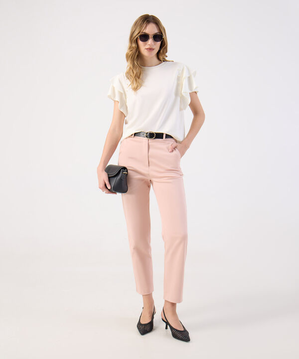 Camiseta Para Mujer Mangas de Volantes con Perlas