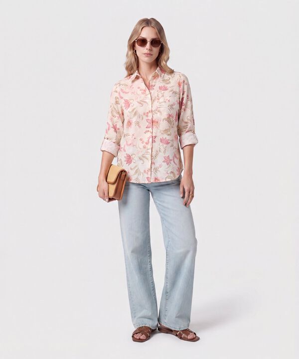 Camisa De Mangas Recogibles Para Mujer