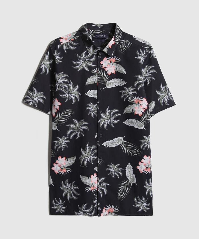 Camisa Manga Corta Estampada Base Lino