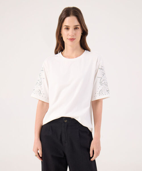 Camiseta Unicolor Con Bordado En Mangas  image number null