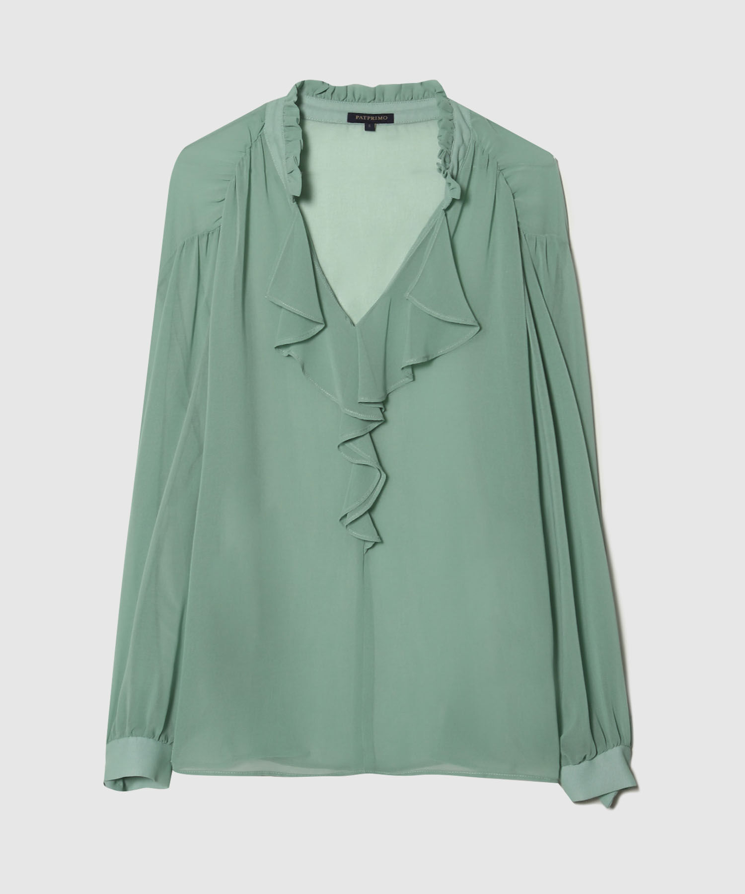 Blusa Con Volantes En Mangas Y Escote Unicolor